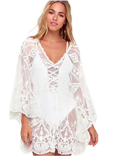 Buy Semi-Sheer Lace Bikini Cover-Up White in Saudi Arabia