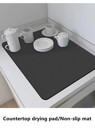 Buy 1-Piece Diatom Mud Drying Mat for Kitchen Countertop/Tea Room Drying Mat Dark Grey 50 x 40 Centimeter in UAE