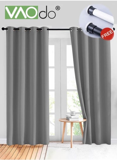 Buy 2 Panels 97% Blackout Curtains with Window Curtain Rods 2.7M Long Complete Drapes for Living Room Thermal Insulated Bedroom 2.1-2.6Wide Window Treatment Drapes Grey in UAE