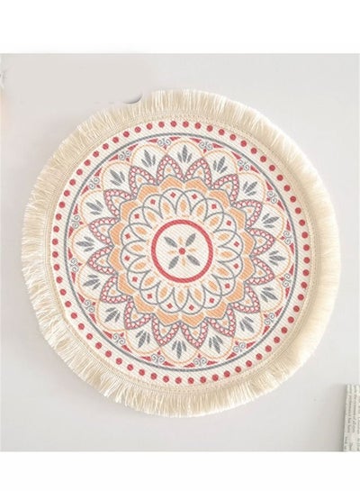 Buy 2 Piece Tassel Trim Mandala Pattern Placemat Cotton Material 33 cm in UAE