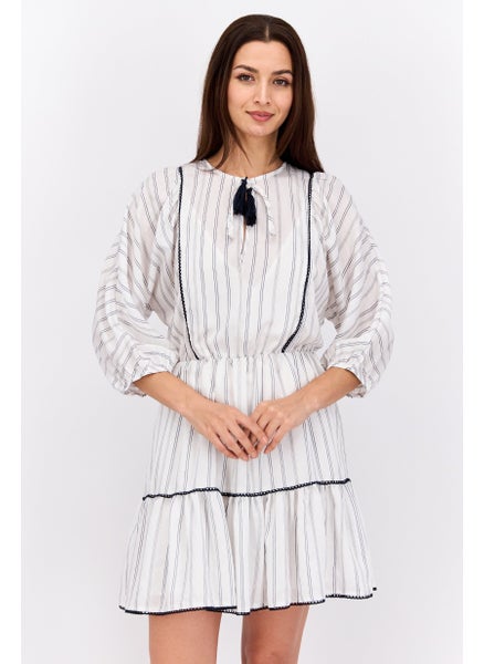 Buy Women Stripe Mini Dress, White/Navy Blue in UAE