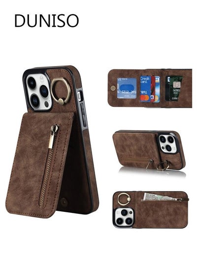 Buy For iPhone 14 Pro Max 6.7" Leather Wallet Case with Card Slots Holder Magnetic Clasp Shockproof Flip Folio Book Protective Cover Women Men for Apple 14 ProMax 5G Phone Case in UAE