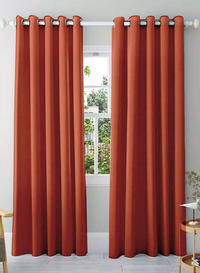 Buy Amali 2 Blackout curtains for living room Decor or bedroom window, noise reduction and light blocking with 16 Grommets in 2 panels long 274cm and 127 cm in width Rust Color in UAE