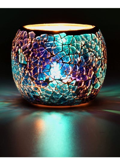 Buy Mosaic Glass Candle Holder/Tea Light Holder/Vase/Pen Holder, Romantic Handmade Shattered Glass Tea Light Candle Shade/Potted Plants Bowl for Home Decoration Wedding Party-Blue in UAE