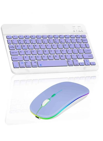 اشتري Wireless Keyboard and Mouse Combo Bluetooth Keyboard Mouse Set with Rechargeable Battery Purple في الامارات