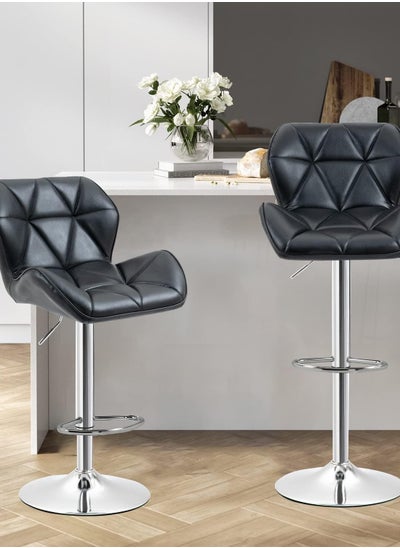 Buy Bar Stools Modern Pu Leather Adjustable Swivel Barstools, Armless Hydraulic Kitchen Counter Bar Stool Synthetic Leather Extra Height Square Island Barstool With Back Set Of 2(Black) in UAE