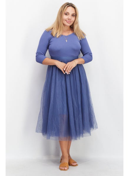 Buy Women Textured Midi Dress, Blue in Saudi Arabia