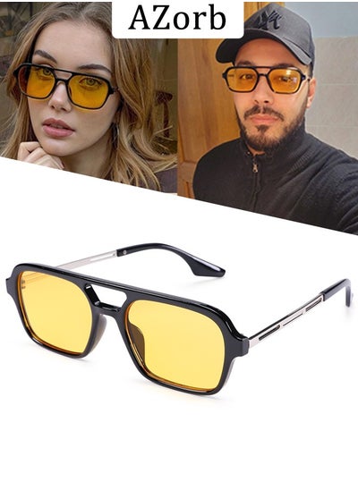 اشتري Aviator Sunglasses Men Women - Retro 70s Square Sun Glassess Tinted Polarized Metal Men's Sunglasses for Eye UV400 Protection Shades Yellow في السعودية