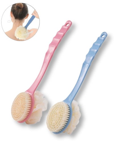 Buy 2 Pcs Body Scrubber,Back Scrubber Brushes with bristles and a mesh sponge（Pink and Blue） in UAE