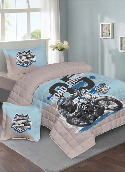 Buy Single Summer children's Bedding Set with compressed Insert- 4 Pieces- Juno - Cyan - Gray in Saudi Arabia