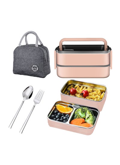 Buy Adando 304 Stainless steel bento box Portable bento box with lids Double-deck thermal insulation lunch box food lunch container set Leak proof lunch box Microwave oven heating For Adults/Students in UAE