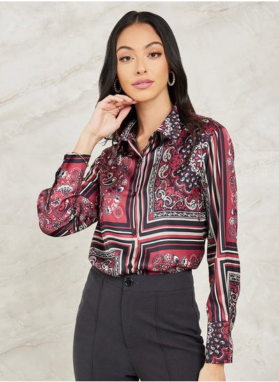 اشتري Scarf Paisley Print Satin Shirt في السعودية