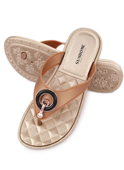 Buy Embellished Detail Flat Sandals Champagne Gold in Saudi Arabia