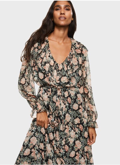 Buy Floral Print V-Neck Dress in UAE