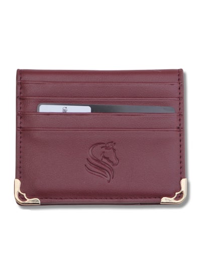 Buy A card wallet with an elegant design made of leather with eight pockets and an additional pocket for burgundy banknotes Maroon in UAE