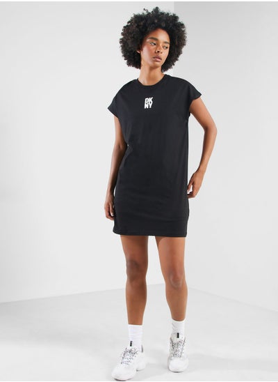 Buy Crew Neck Logo Printed Dress in UAE