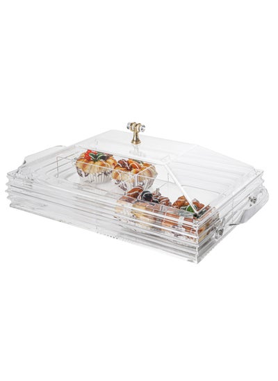 اشتري Serving Tray With Cover - 4 Compartments Platter with Handle Clear Acrylic Spill Proof Tray With Handle For Serving Appetizer, Breakfast, Candy, Sweets, Fruit, Bread tray (40.5×24.5×15 CM) في الامارات