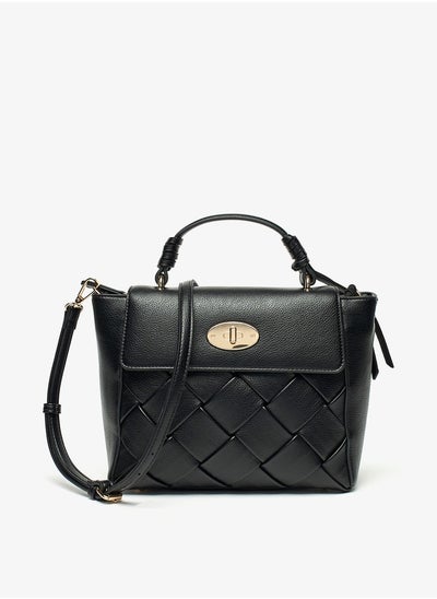 Buy Women Textured Satchel Bag with Detachable Strap and Magnetic Closure in UAE