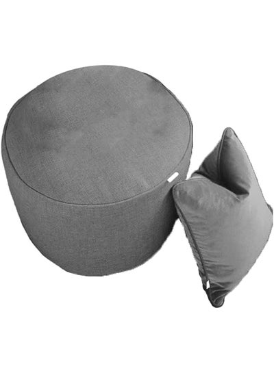 Buy Ottoman Pouf & Cushion Set Soft And Comfortable Made Of Linen Fabric Filled With Beans Grey Color Small Size in Saudi Arabia