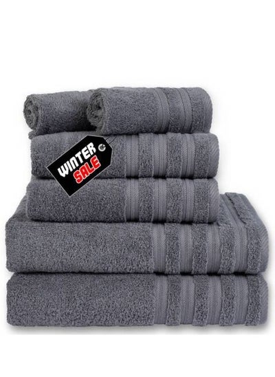 Buy Safi Plus Luxury Hotel Quality 100% Turkish Genuine Cotton Towel Set, 2 Bath Towels 2 Hand Towels 2 Washcloths Super Soft Absorbent Towels for Bathroom & Kitchen Shower - Grey in UAE