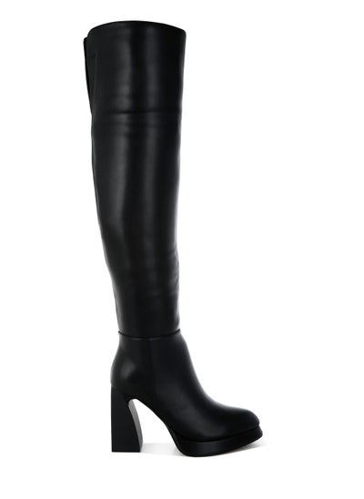 Buy Faux Leather Knee-High Boots in Black in UAE