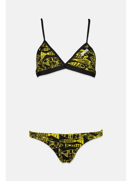 Buy Women 2 Piece Bikini Bottom And Top, Black and Yellow in UAE