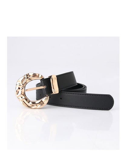 اشتري Fashion Personality Student Decoration Trend Women Metal Buckle Belt 106cm Black في الامارات