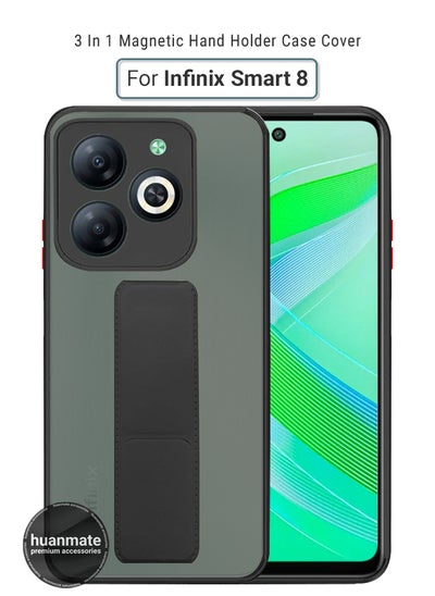 Buy Infinix Smart 8 Magnetic Case With Hand Grip Holder & Kickstand - Strong Grip for Magnetic Car Holder, Stylish & Functional, Ultimate Convenience & Hands-Free Viewing - Black in Saudi Arabia