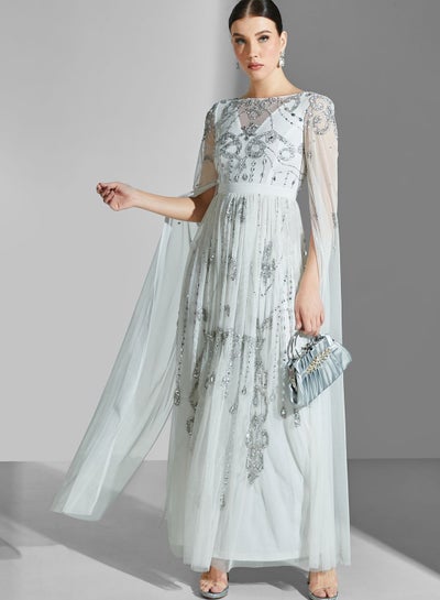 Buy Embellished Mesh Detail Ruffle Dress in UAE
