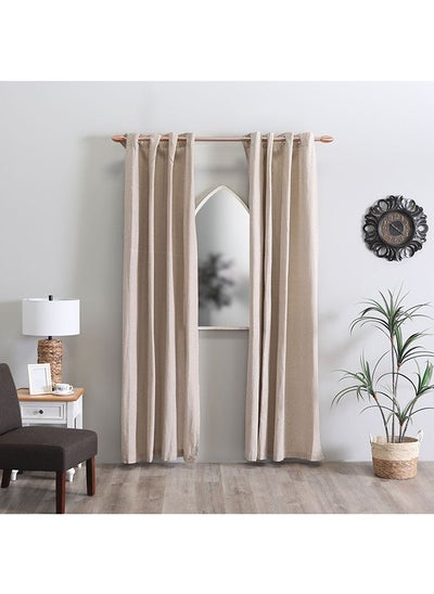 Buy Sterling Solid Set Of 2Piece Dim Out Curtains 100% Cotton Bedroom Curtain For Bedroom L140XW240Cm Beige in UAE