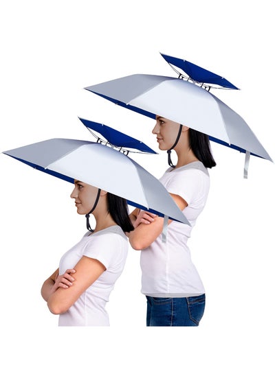 Buy SYOSI 2 Pcs Umbrella Hats, Large Double Layer Umbrella Hat, 37 Inch Foldable Adjustable Umbrella Hat for UV and Rain Protection, Suitable for Fishing/Golfing/Gardening/Camping/Hiking in Saudi Arabia