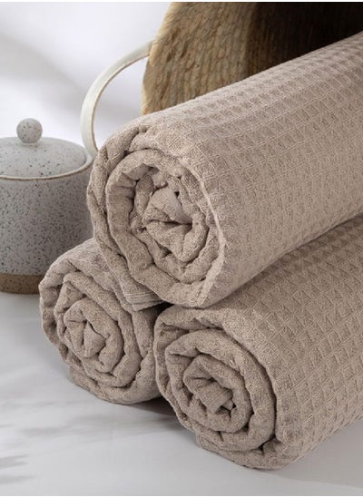 Buy Spa Waffle Terry Reversible Bath Towel, Beige - 500 GSM, 70x140 cm in UAE