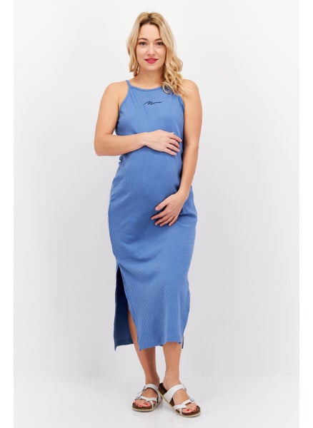 Buy Maternity Textured Midi Dress, Blue in UAE