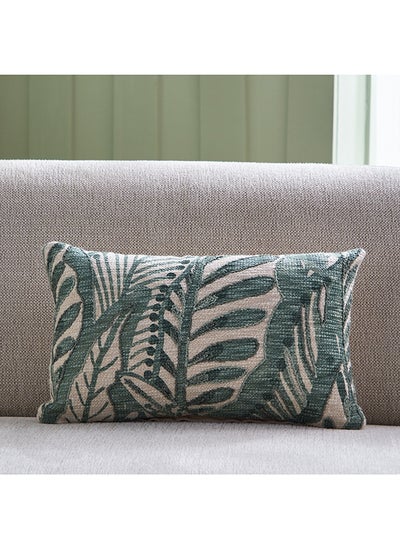 Buy Sage Shade Aoe Printed and Embroidered Leaf Filled Cushion 50 x 30 cm in UAE