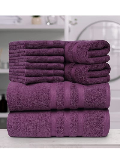 Buy Set of 10 Zofty Bathroom Towel Set - 2 Bath Towels, 2 Hand Towels and 6 Washcloths - Hotel Quality and Spa Towels Plum 600 GSM in UAE