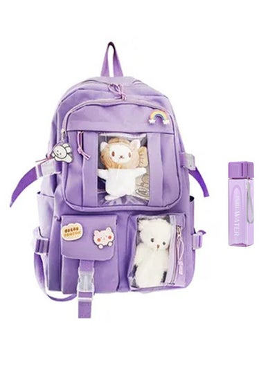 اشتري Back To School Value Pack Set Kids School Bag With Water Bottle 500Ml Lavender في الامارات