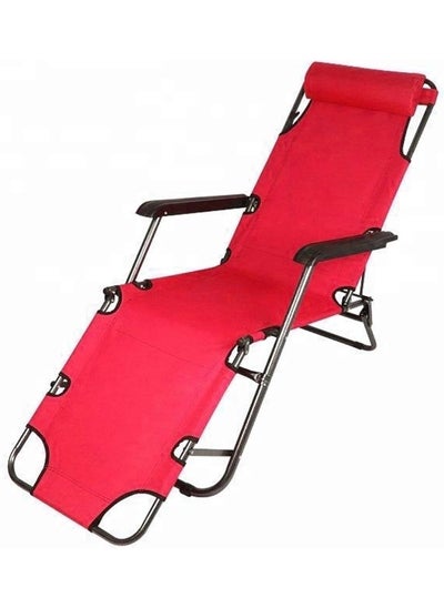 اشتري GO2CAMPS Alsaqer Foldable Beach Chair Lightweight Portable Camping Chair, Zero Gravity With Headrest/Beach Sun Lounger/Camping Bed Outdoor Folding Head Rest-Red في الامارات