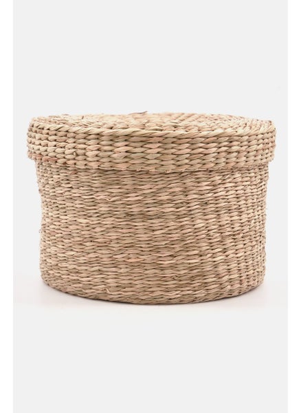 Buy Round Storage Basket With Lid 16  H x 22 Dia cm, Natural in UAE