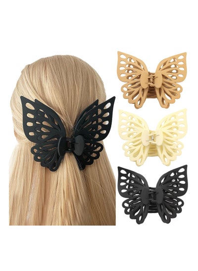 اشتري 3Pcs Butterfly Hair Clips Butterfly Claw Clips Hair Clips for Women Hair Clips for Thick Hair Matte Hair Clips Medium Hair Clips Big Butterfly Clips for Women Cute Hair Clips (Khaki White Black) في الامارات