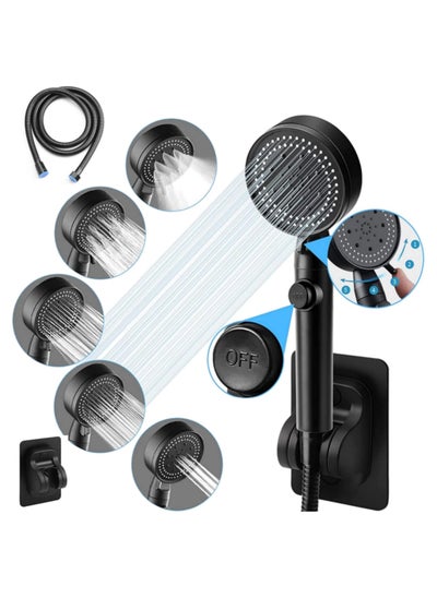 اشتري High Pressure Handheld Shower Head with 150CM Hose and Adhensive Holder 5 Spray Mode Handheld Shower Head with ON/OFF Pause Switch to Saving Water Hand Held Water Sprinkler في السعودية