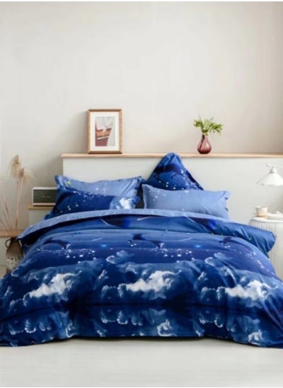 Buy Single Size 4 Pieces Duvet Cover set Wave Design, Blue Color in UAE