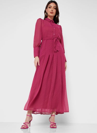 Buy Textured Dress With Belt in Saudi Arabia