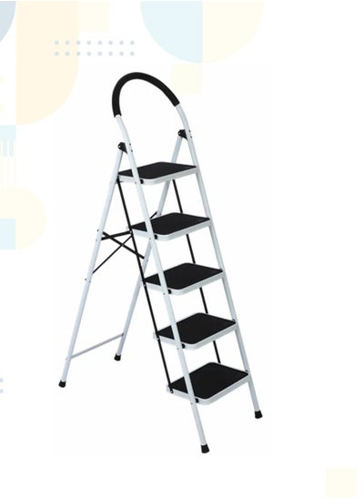 Buy KOVEO Ladder Foldable Ladder 5 Steps Step Stool with Wide Anti-Slip Pedal Portable Metal Step Stool Adults Folding Sturdy Metal Ladder for Home Kitchen Garden & Office White in UAE