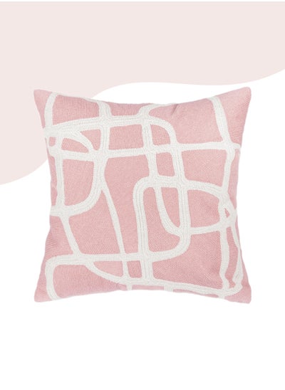 Buy Decorative Embroidered Cushion Cover Pink/White 45x45Cm (Without Filler) in Saudi Arabia