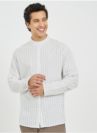 Buy Striped Mandarin Collar Long Sleeve Relaxed Fit Shirt in Saudi Arabia