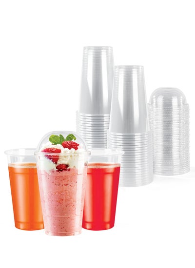 KHALEEJ PACK - [50 Cups] Clear Plastic Cups 12oz (83 Dia) With Dome Lid ...