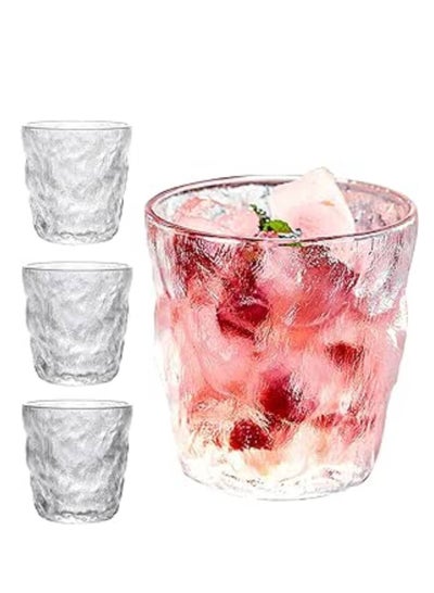 Buy Water Drinking Glass,260ml Cold Drink Juice Glass, Frosted Rock Glass,Glacier Pattern Glass, used for juice glass and cocktails Pack O f 4 in UAE