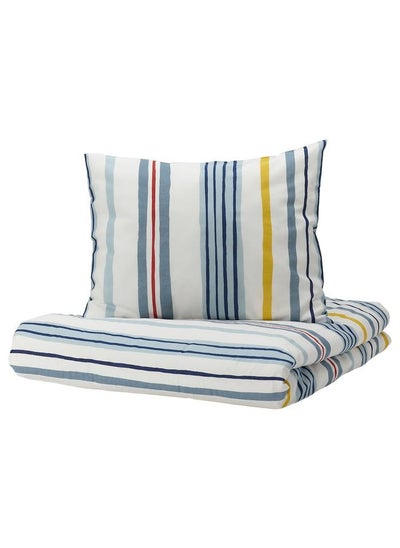 Buy Duvet Cover And Pillowcase Stripe Pattern And Multicolour 150X200 And 50X80 Cm in Saudi Arabia