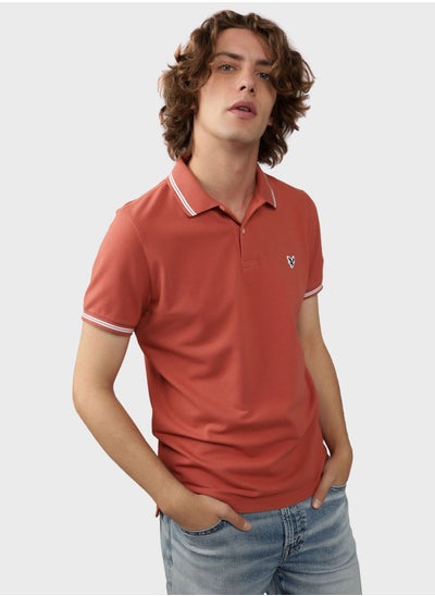 Buy Collar Line Logo Detail Short Sleeve Polo Shirt in Saudi Arabia