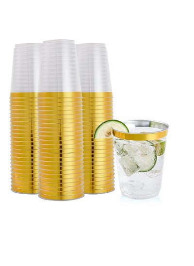 اشتري Gold Rimmed Plastic Cup, 10oz Clear Plastic Cups Tumblers, Fancy Disposable Hard Plastic Cups with Gold Rim for Wedding Cups Elegant Party Cup - 20Pack في السعودية